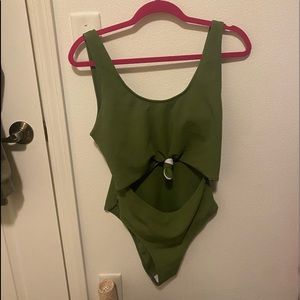 olive green tummy cut out swim suit
